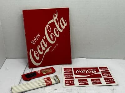NICE LOT OF COCA COLA STICKERS NOTEBOOK (6) PENCILS AND 3D GLASSES - Image 1