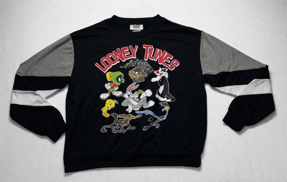 Looney Tunes Cast Junior YL Black Colorblocked Sweatshirt Pullover Bugs Bunny - Image 1