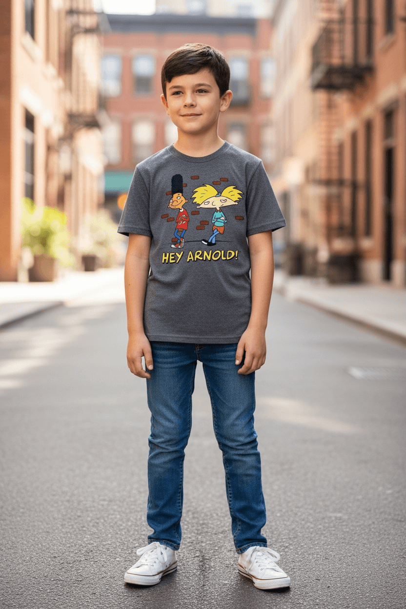 Nickelodeon Grey Hey Arnold T-Shirt Tee Small Youth Pre-Owned - Image 1