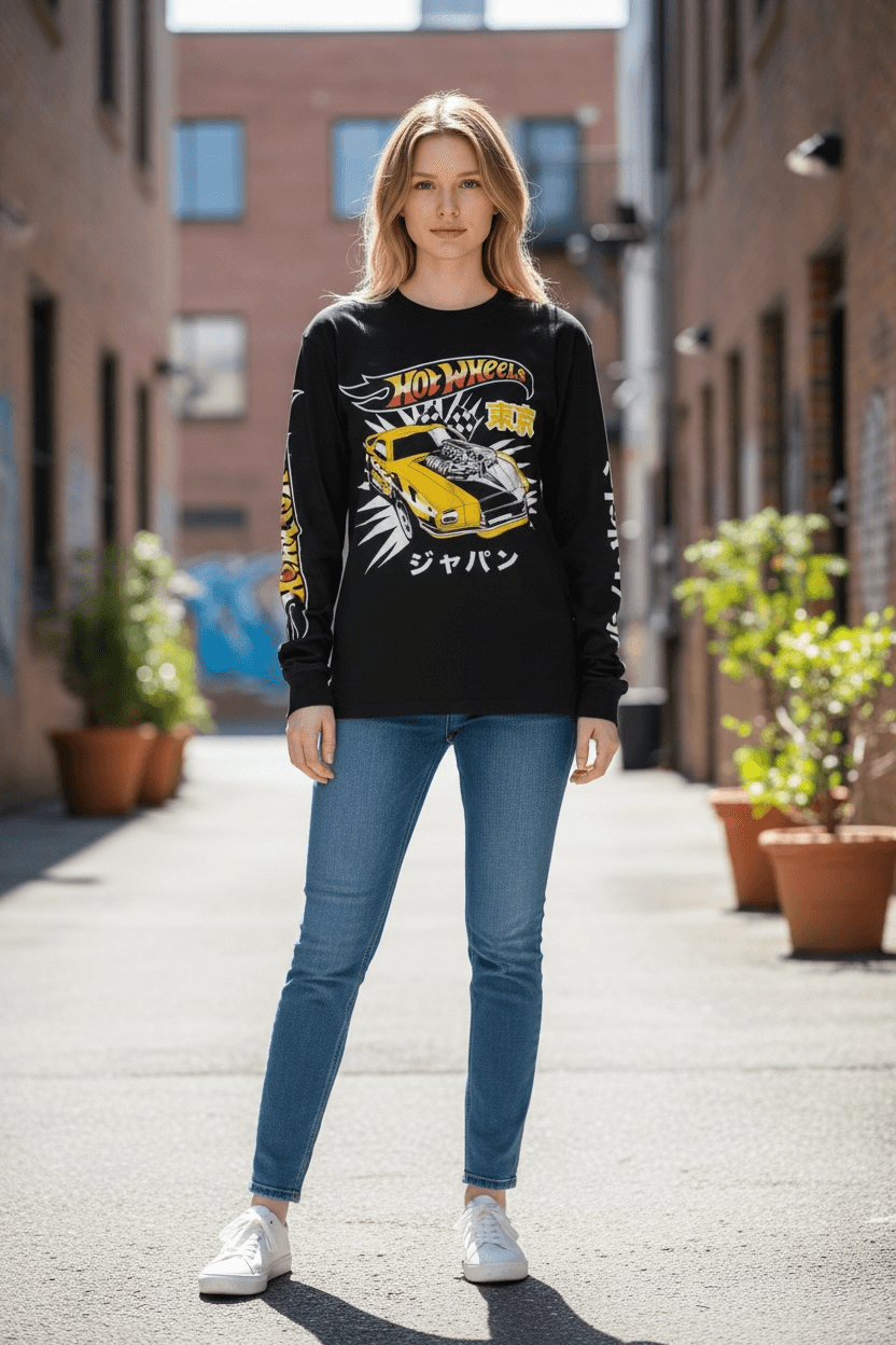 Y2K Japanese Hot Wheels Mattel Long Sleeve T-shirt Size S Black - Image 1