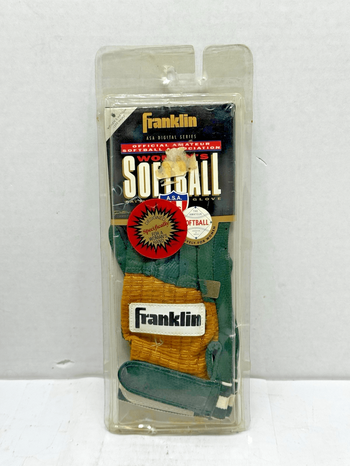 Franklin Softball Batting Glove New WOMENS Size M LEFT Hand GREEN/YELLOW - Image 1