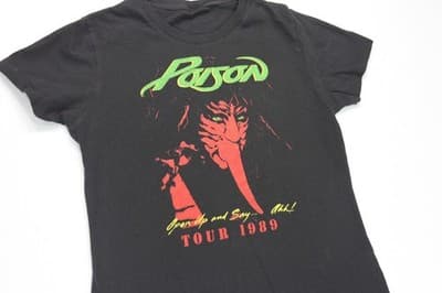 Poison Shirt Men YL Winterland Black Open Up and Say Ahh Tour 1989 Graphic Band - Thumbnail 2