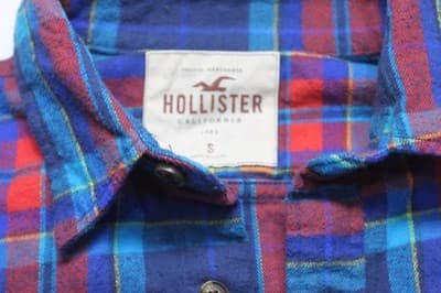Hollister Plaid Red & blue Button Up Long Sleeve Mens Size Small - Thumbnail 2