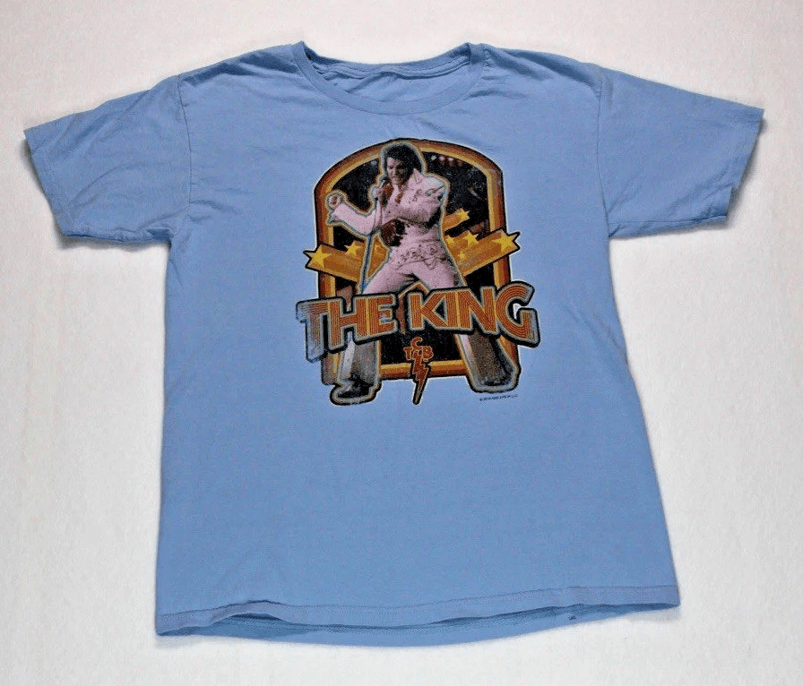 ELVIS PRESLEY DISTRESSED KING Licensed Heather Band Tee Shirt YL - Image 1
