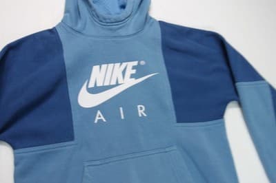 Nike Hoodie Youth Med Black Pullover Fleece Big Swoosh Logo Sweatshirt Top - Thumbnail 3