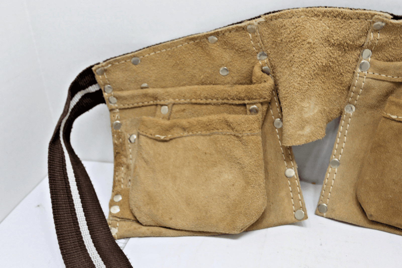 Vintage Lightweight Leather Suede Tool Belt Carpenter Pouch Work Apron - Thumbnail 3