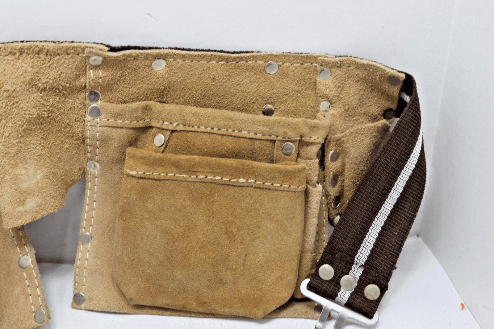Vintage Lightweight Leather Suede Tool Belt Carpenter Pouch Work Apron - Thumbnail 2