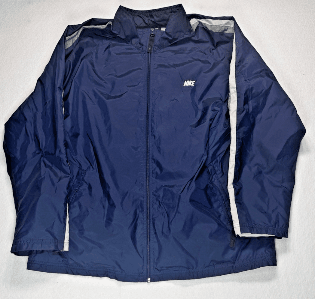 Vintage Y2K Nike Grey Tag Mens XL Navy Windbreaker Full Zip Track Jacket Swoosh