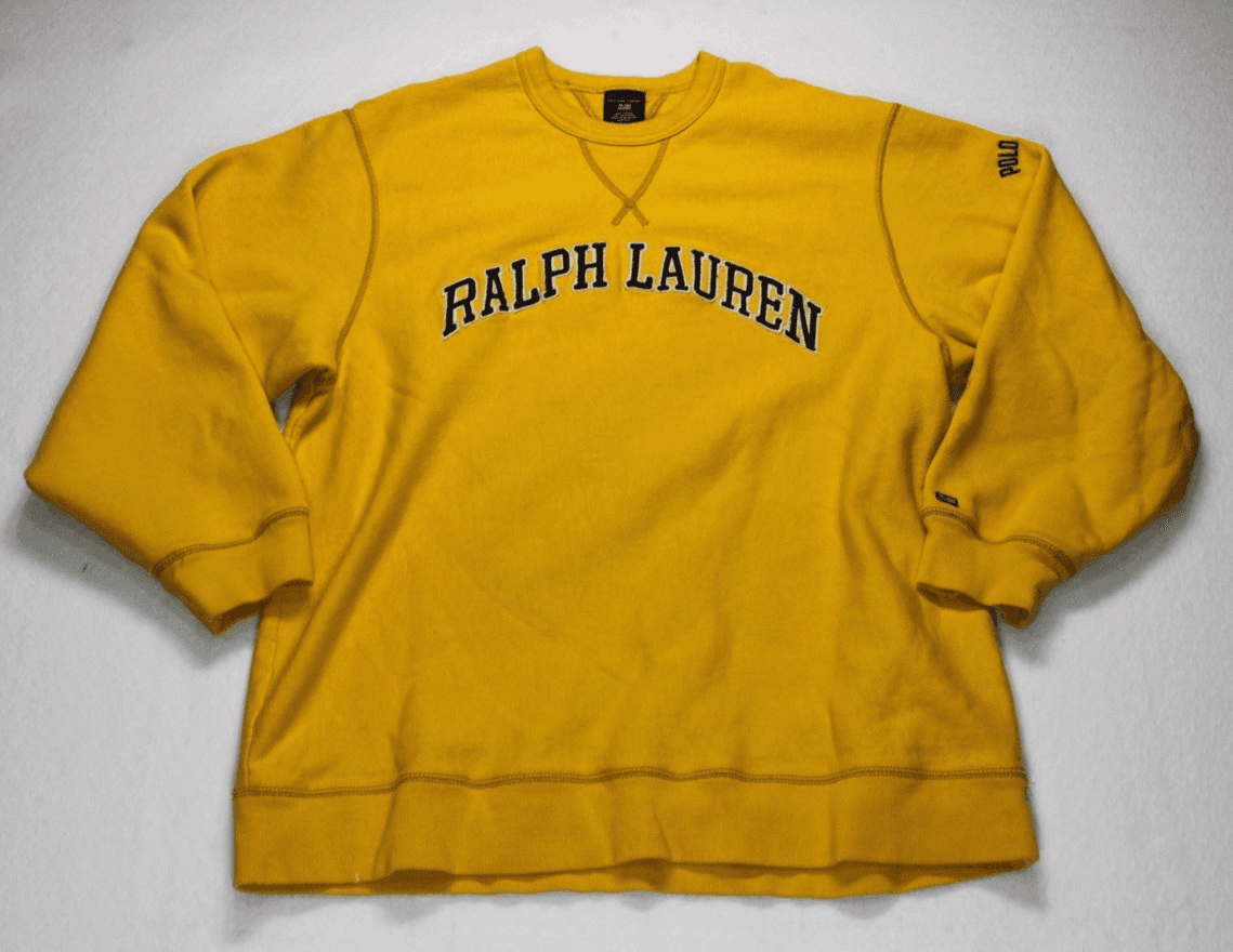 Vintage Polo Jeans Co Ralph Lauren Sweatshirt XL Yellow USA Flag Logo Spell Out - Thumbnail 2