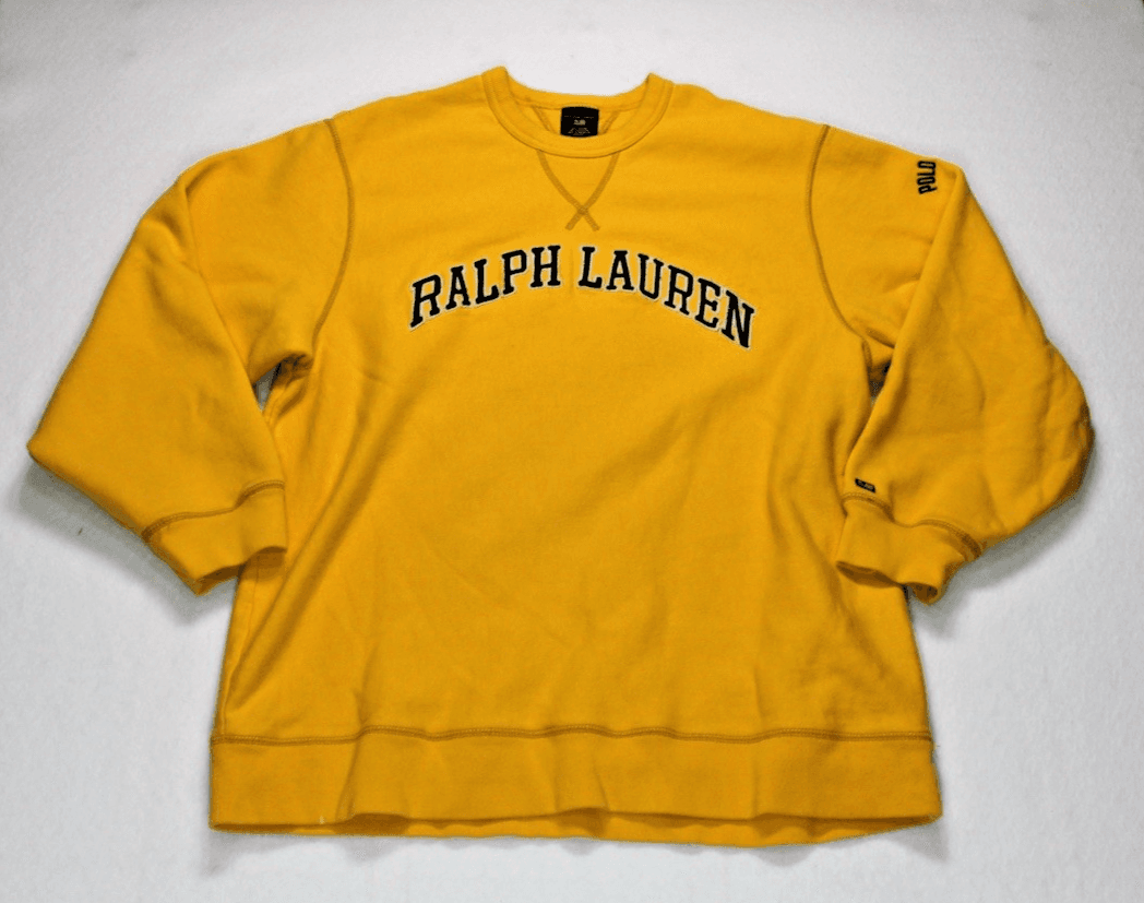 Vintage Polo Jeans Co Ralph Lauren Sweatshirt XL Yellow USA Flag Logo Spell Out