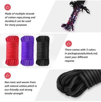 (BDSM Shibari Bondage Rope) 1x black, 1x red. Approximately 32 Feet Soft Cotton - Thumbnail 2
