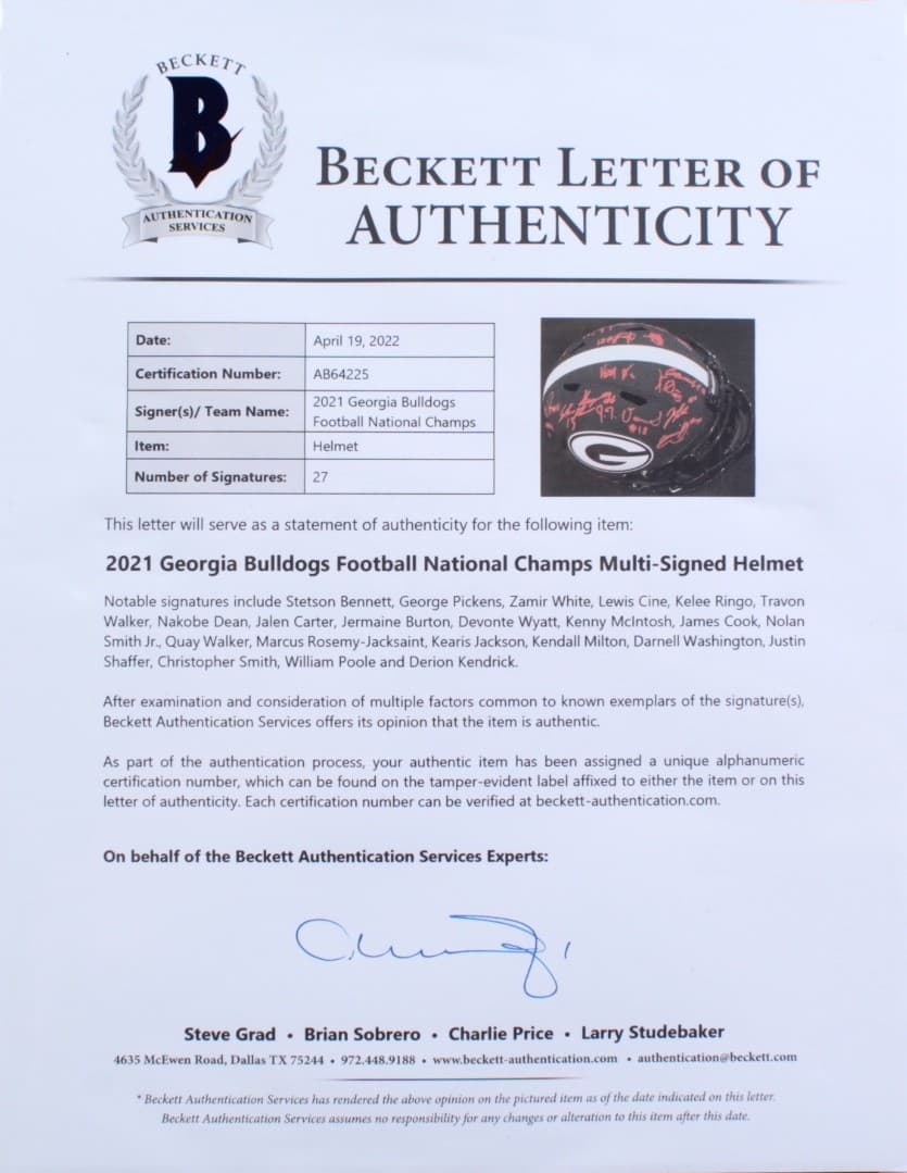 2021 National Champs Helmet Team Signed Eclipse Speed Rep Georgia Bulldogs BAS A - Thumbnail 10