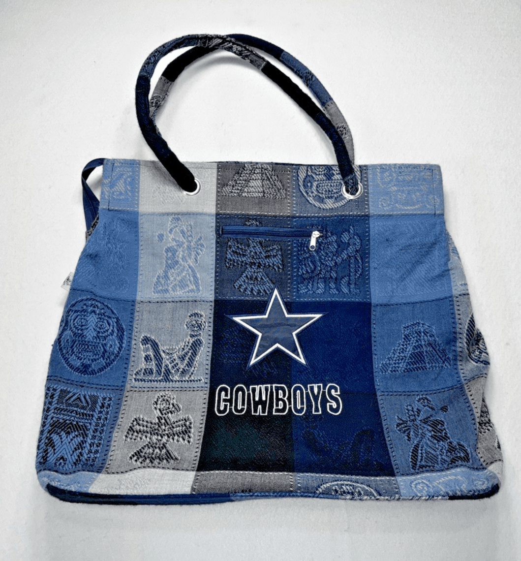 Large Handmade Tote Bag With The Dallas Cowboys Star And Name Sewed Onto It - Image 1
