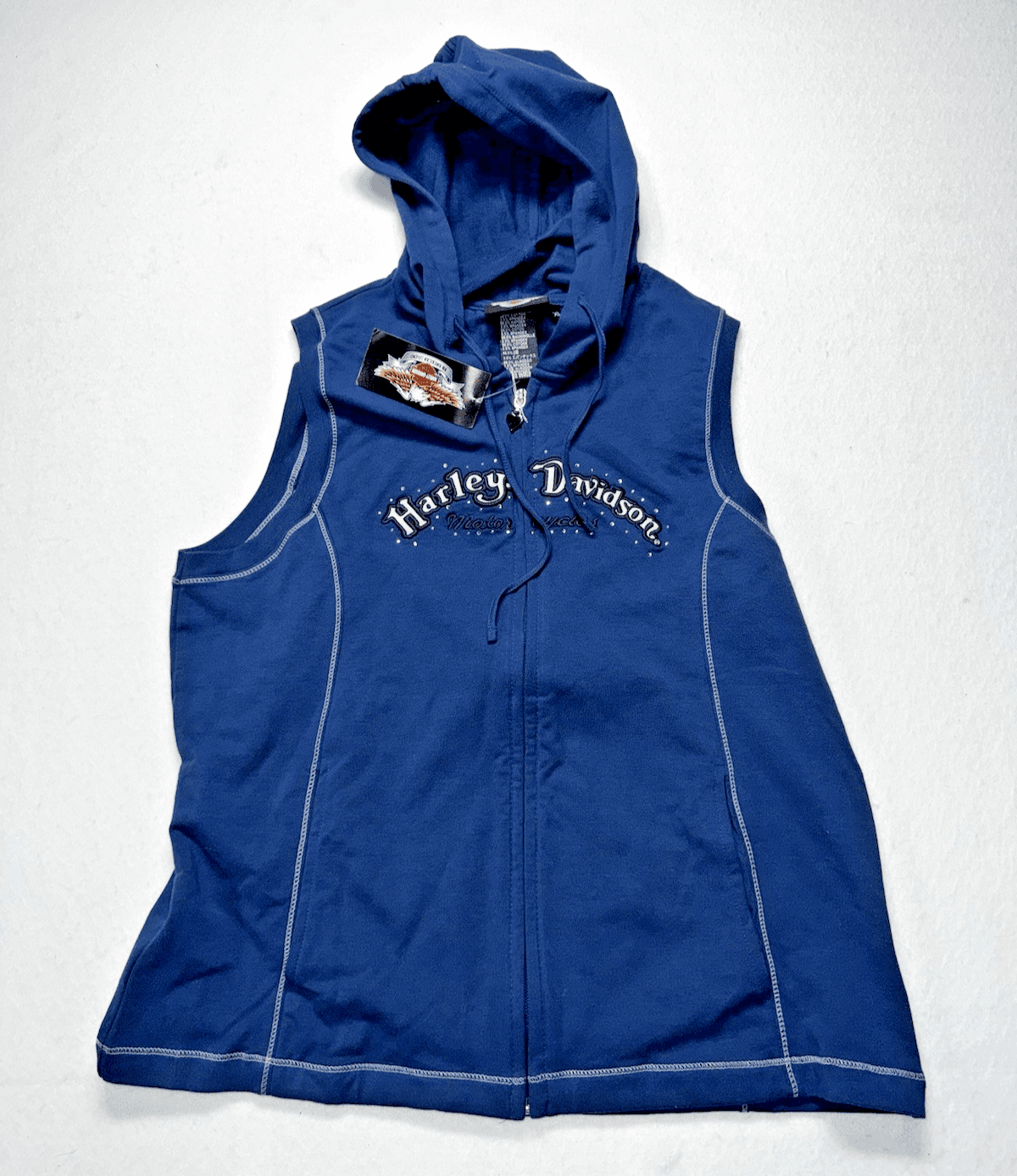 Harley Davidson Motorcycles Sleeveless Hoodie Vest Top Blue Women's xl - Image 1