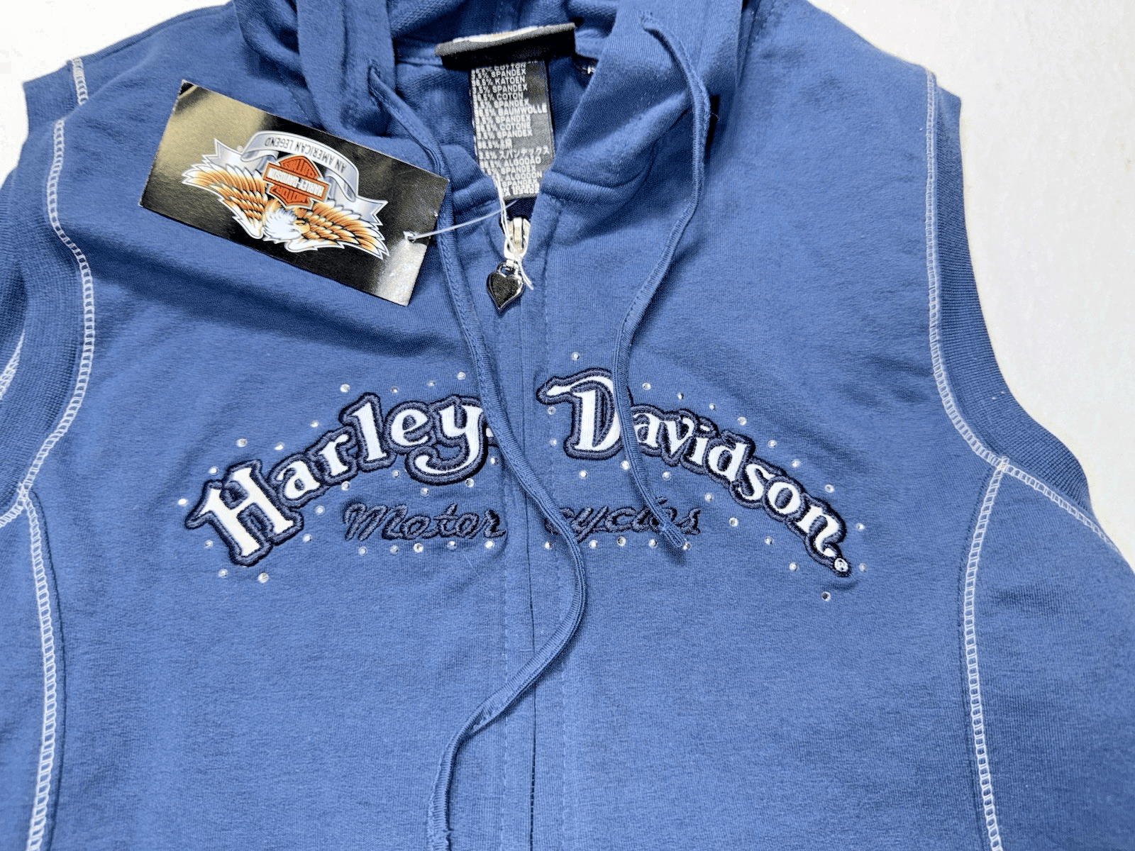 Harley Davidson Motorcycles Sleeveless Hoodie Vest Top Blue Women's xl - Thumbnail 2