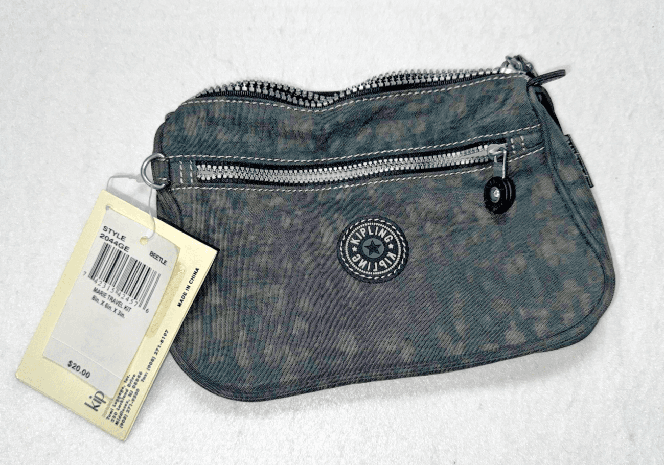 NWT Tumi Kipling Jane Small Tri-Zip Cosmetic Bag Beetle Color Gray - Image 1