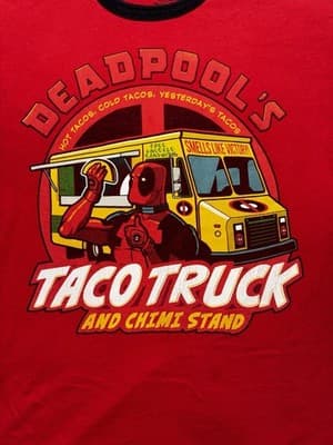 Deadpool Shirt Mens Large Red Crew Neck Short Sleeve Graphic Stretch Pullover - Thumbnail 2