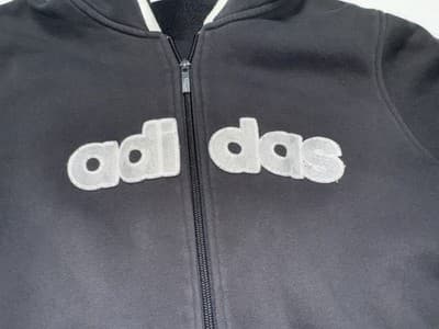 Adidas Hoodie Jacket XL Black Logo Jumper Pullover Full Zip Vintage Hooded - Thumbnail 2