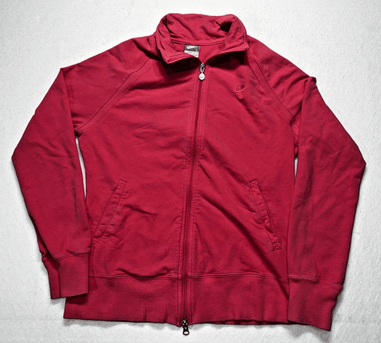 Nike Women’s Fuscia Hot Pink Full Zip Cotton Jacket Pockets Size L - Image 1