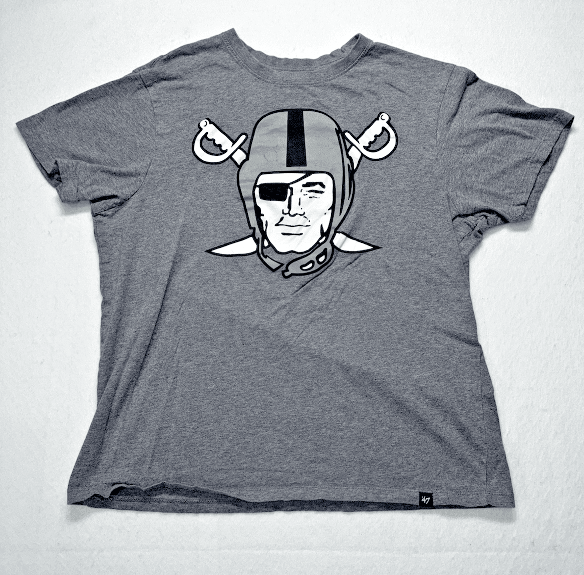 47 Brand Oakland Las Vegas Raiders Football Gray Short Sleeve T-Shirt Mens L