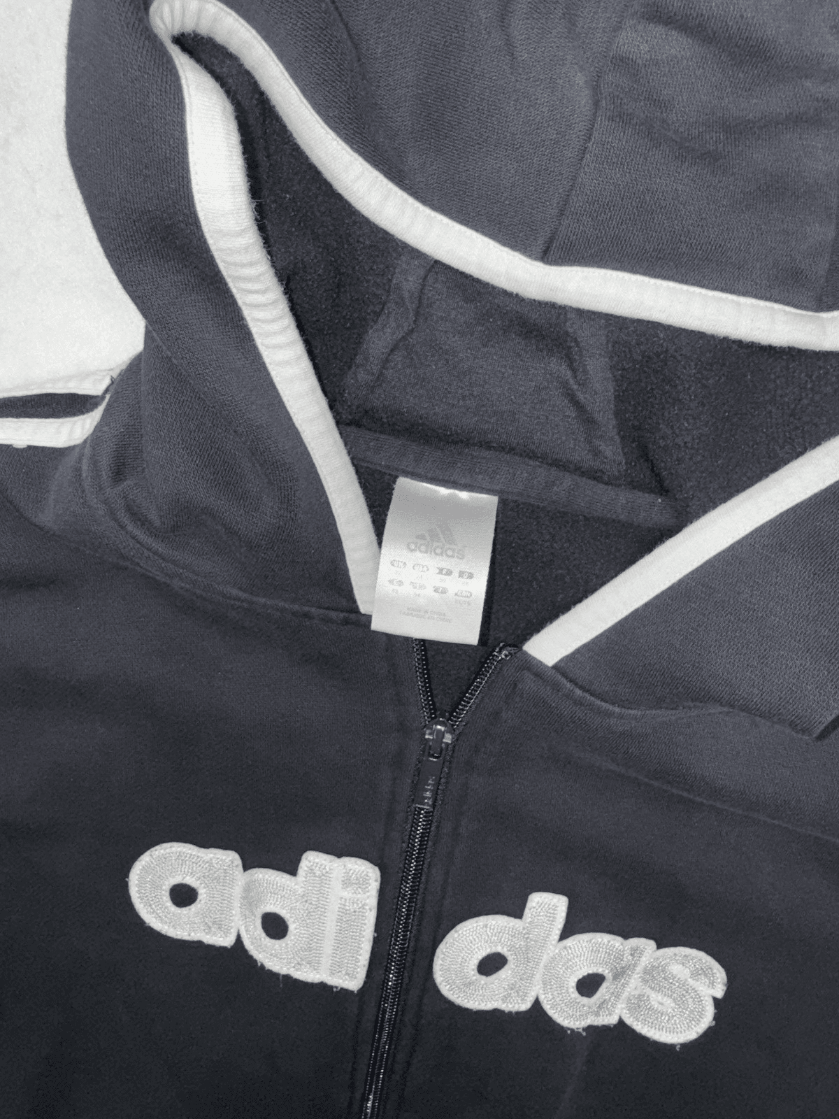 Adidas Hoodie Jacket XL Black Logo Jumper Pullover Full Zip Vintage Hooded - Thumbnail 3