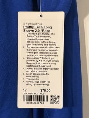 NWT Lululemon Swiftly Tech Long Sleeve 2.0 *Race Galactic Cobalt Size: 12 - Thumbnail 4
