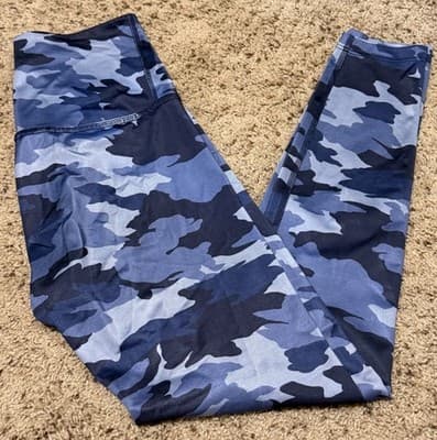 Beyond Yoga Lux High Waisted Midi Leggings Blue Camo Print USA Made Size Small - Thumbnail 2