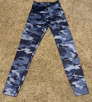 Beyond Yoga Lux High Waisted Midi Leggings Blue Camo Print USA Made Size Small