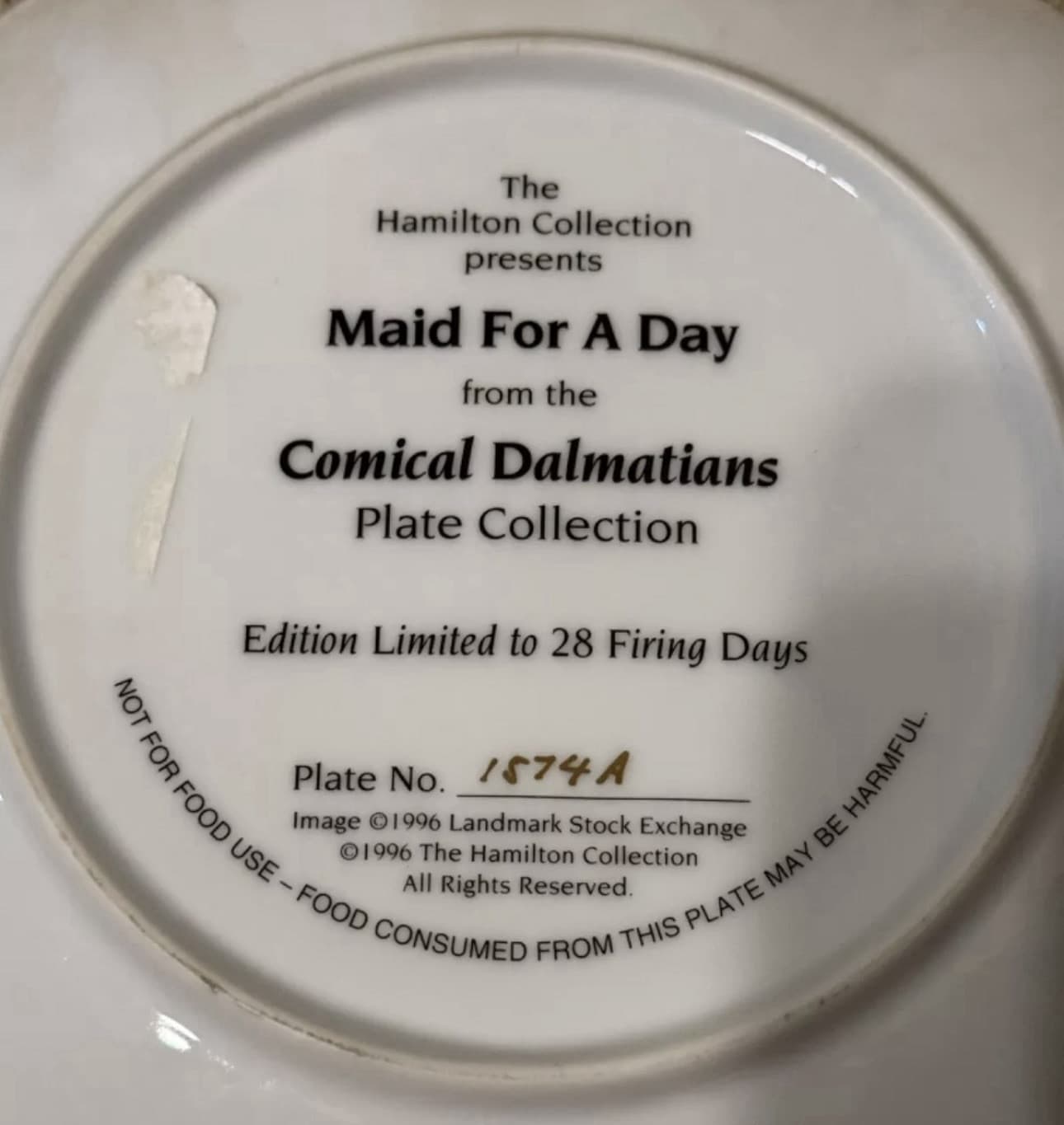 Hamilton Collection "Dalmatian Celebration" “Maid For A Day” Plate 1574A - Thumbnail 2