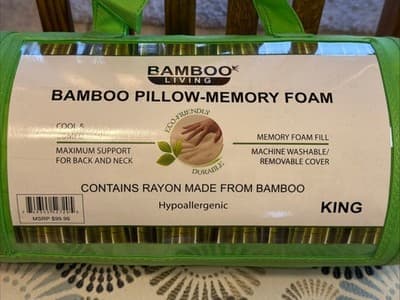 Bamboo Pillow-Memory foam Hypoallergenic Machine Washable King - Thumbnail 2