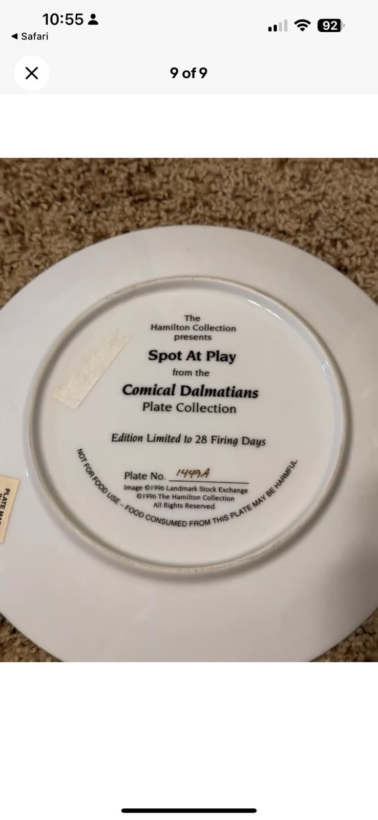 Hamilton Collection "Dalmatian Celebration" “Spot At Play” Plate 1449A - Thumbnail 2