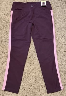 Tangerine Women's High Waist Active Rib Leggings Color:Port Size: Large - Thumbnail 3