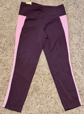 Tangerine Women's High Waist Active Rib Leggings Color:Port Size: Large - Thumbnail 2