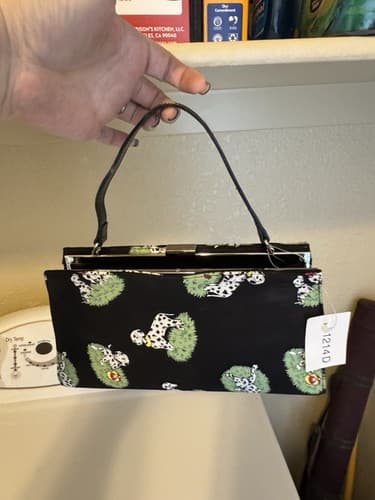 New Black Dalmatian Purse With Chrome, Never Used, 7”wide 6” Tall 3” Bottom.