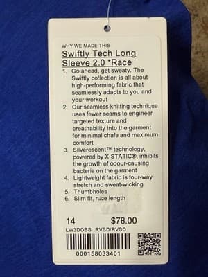 Lululemon Swiftly Tech Long Sleeve 2.0 *Race Color: Riverside Size 14 - Thumbnail 7