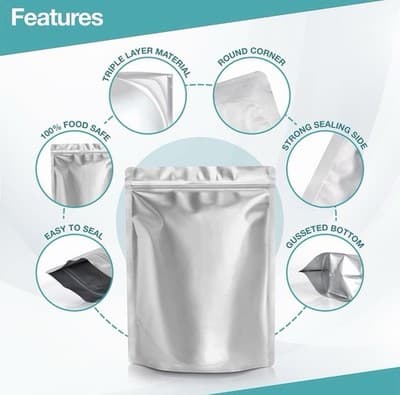 Mylar Bags 1 Gallon Stand Up Zip Bags, Resealable 10 Mil, Open Bag With 42 Bags - Thumbnail 3