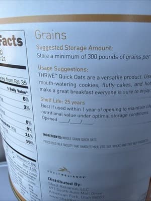 Thrive Life Grains Quick Oats #10 Can BB Is 2038 - Thumbnail 3