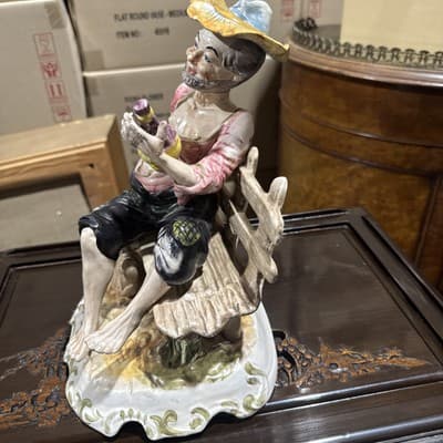 Genuine Italian CAPODIMONTE Tramp On Bench Porcelain Figurine Hobo N/Crown - Thumbnail 3