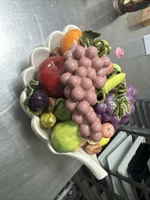 Large Vintage Ceramic Cornucopia With Fruit - 12-10-8” Perfect For Thaksgiving - Thumbnail 2