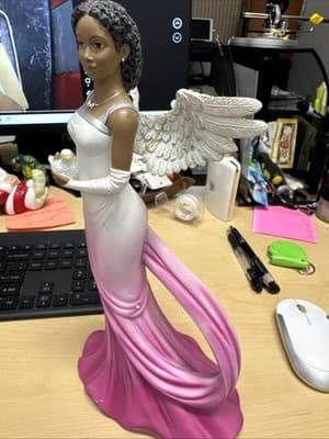 Sash Angel in Fuchsia African American Angel Statue by Ebony Treasures 11.75 - Thumbnail 2