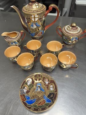 Vintage Japanese SATSUMA art pottery “Coffee Tea Pot Sugar Creamer 1945-1952 - Image 1