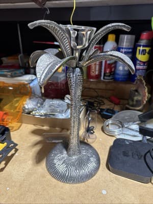 Brass Palm Tree Candlesticks Set Of 4 Made In India Heavy Hollywood Regency - Thumbnail 2