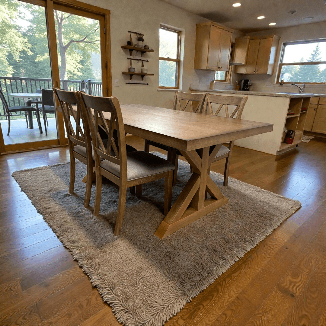 Lark Manor Tamika Enna Morden Farmhouse Wood Trestle Dining Set - Image 1