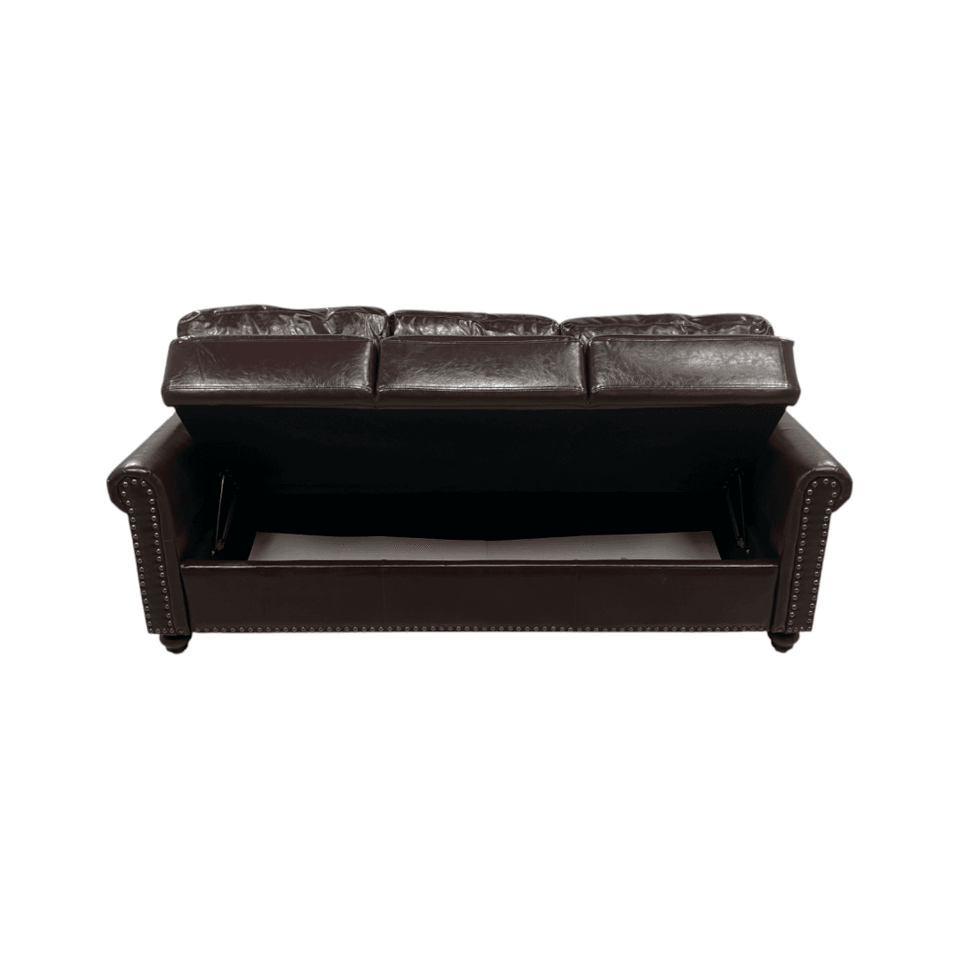 Charlton Home Denardo Faux Leather Rolled Arm Sofa with Storage - Thumbnail 16