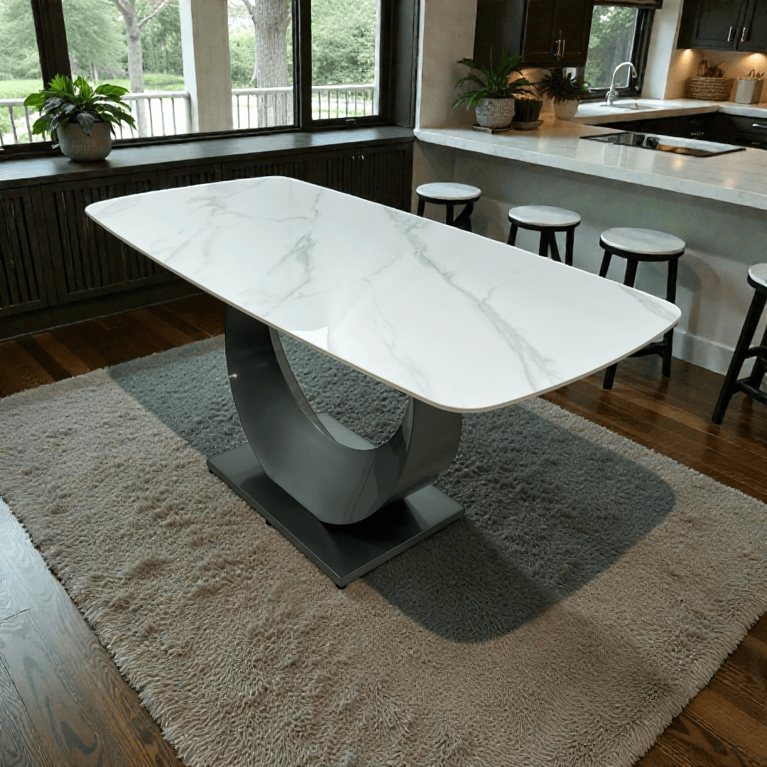 Orren Ellis Modern Sintered Stone Dining Table with Pedestal Base - Image 1