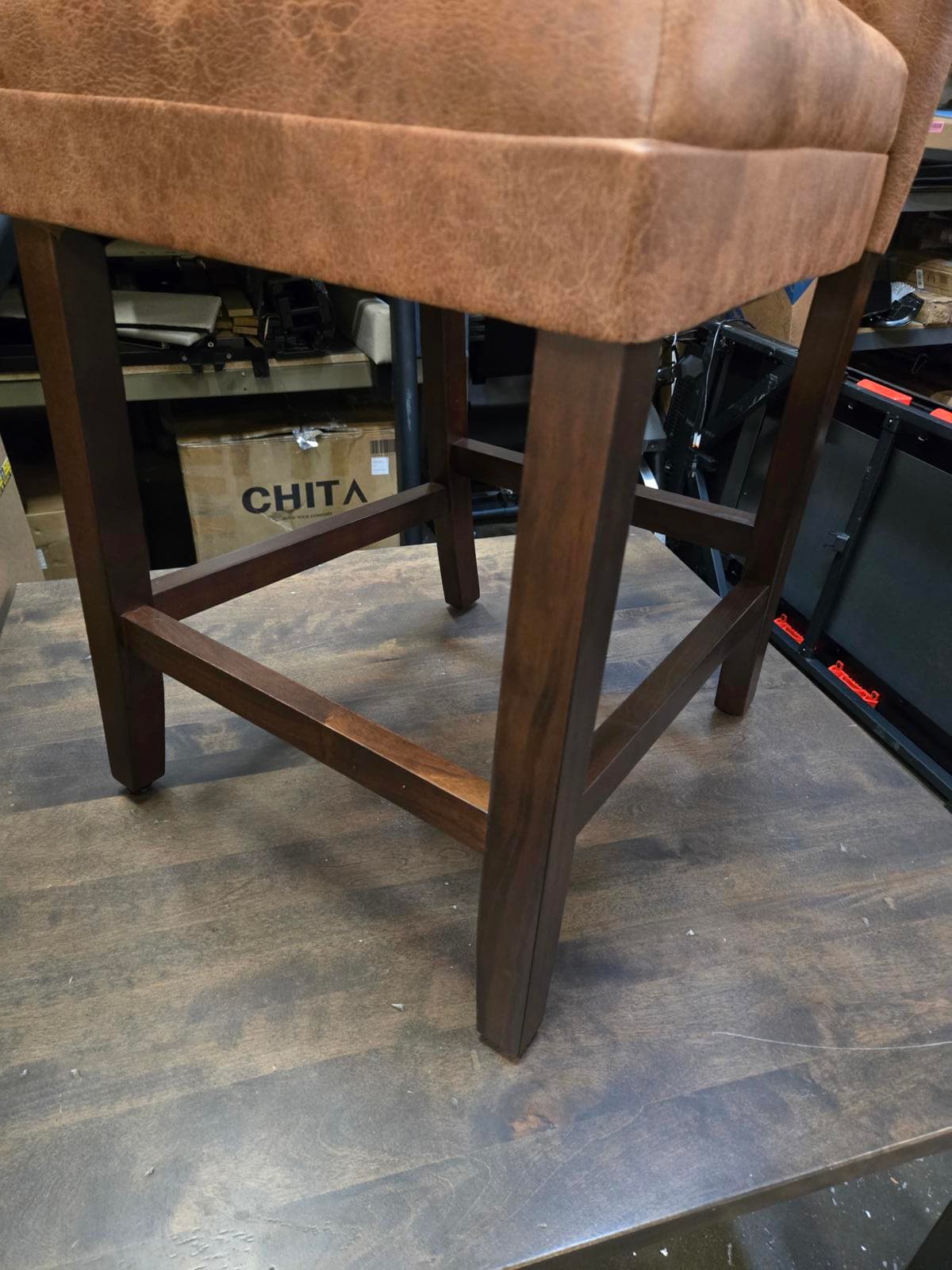 Taib Faux Leather Upholstered Counter Stool, Brown, Like New - Thumbnail 7