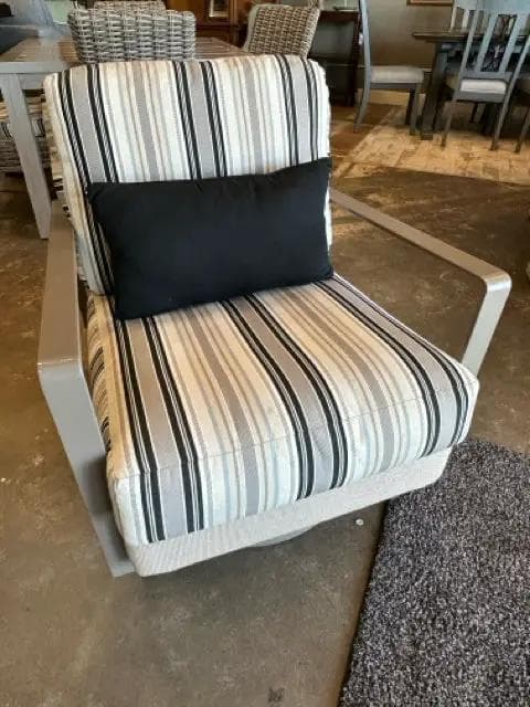 E.B.E.L. Metal Framed Outdoor Swivel Arm Chair with Striped Cushions - Image 1