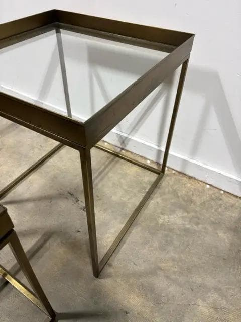 Set of 2 Antique Brass & Glass Nesting Tables - Thumbnail 3