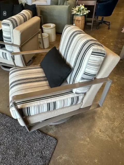 E.B.E.L. Metal Framed Outdoor Swivel Arm Chair with Striped Cushions - Thumbnail 3