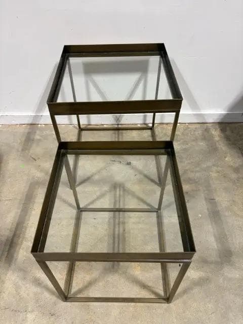 Set of 2 Antique Brass & Glass Nesting Tables - Thumbnail 2